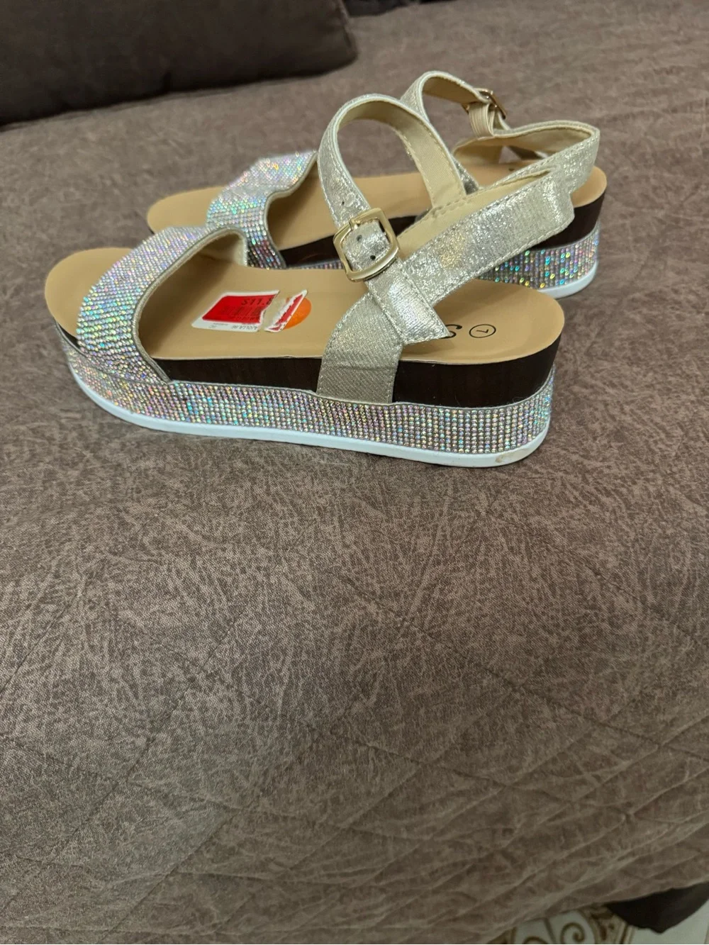 & Other Stories Iridescent Crystal Platform Sandals in Gold